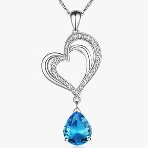 YALONG Birthstone Necklace Austrian Crystal Teardrop Heart Pendant 14K WG Pl